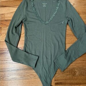 American Eagle Outfitters Olive V-Neck Bodysuit